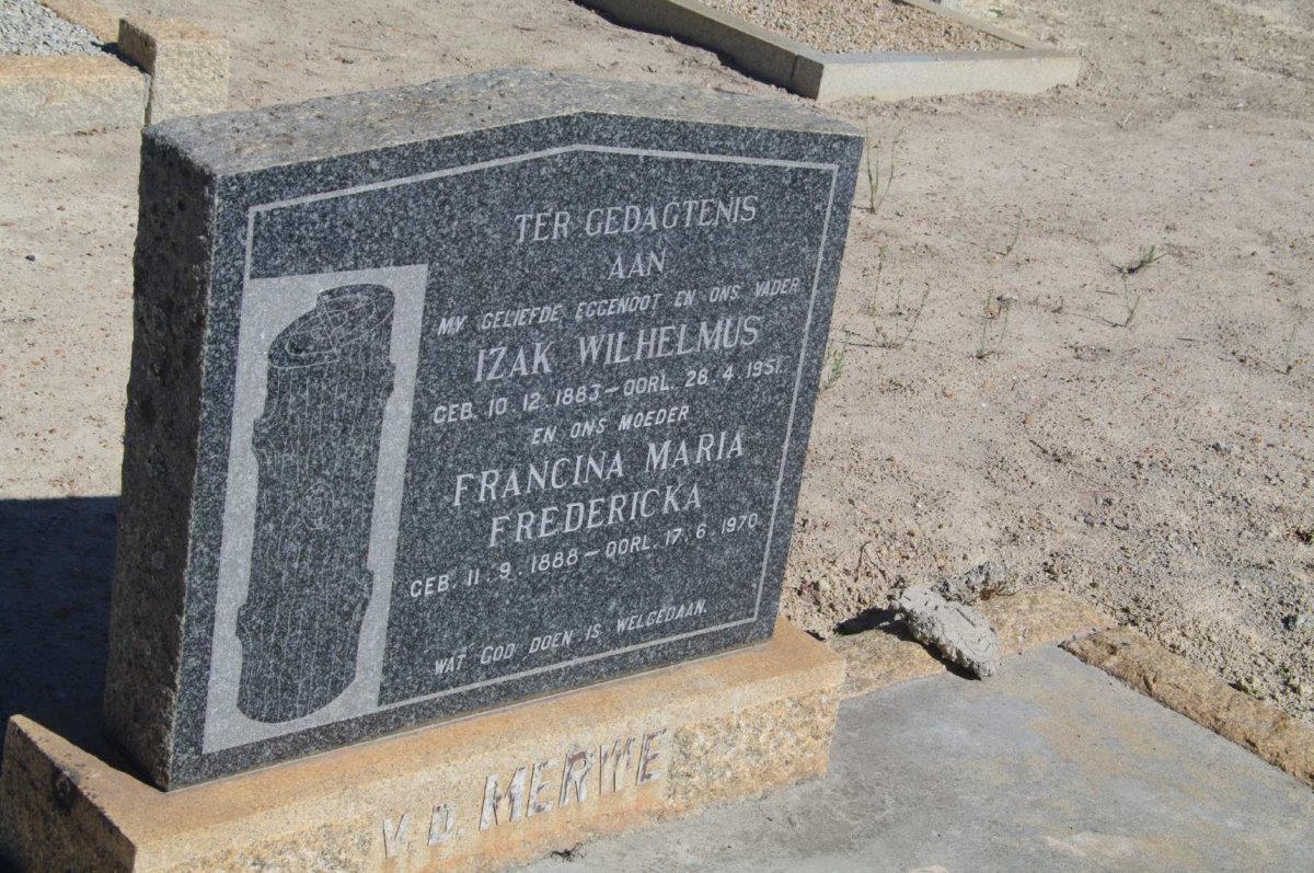 MERWE Izak Wilhelmus, van der 1883-1951 &amp; Francina Maria Fredericka 1888-1970