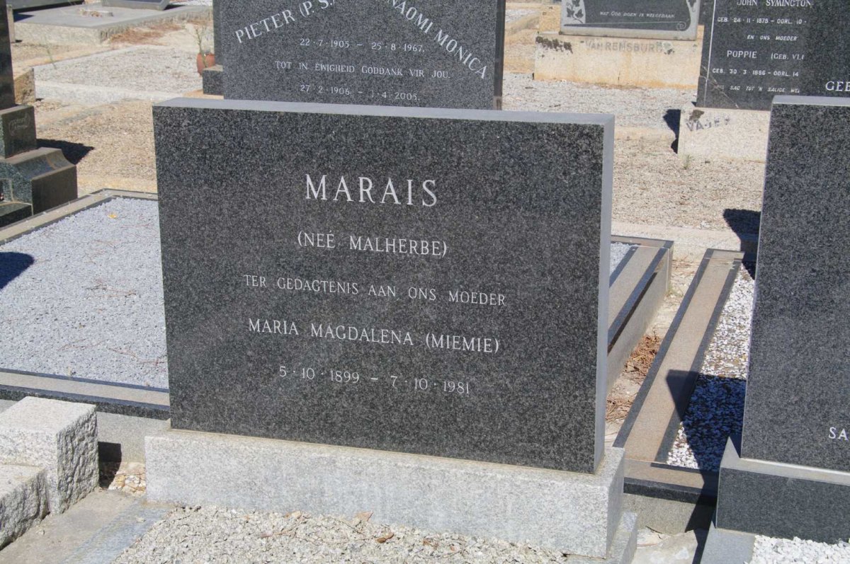MARAIS Maria Magdalena nee MALHERBE 1899-1981