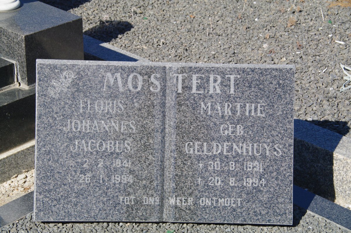 MOSTERT Floris Johannes Jacobus 1941-1994 &amp; Marthe GELDENHUYS 1931-1994