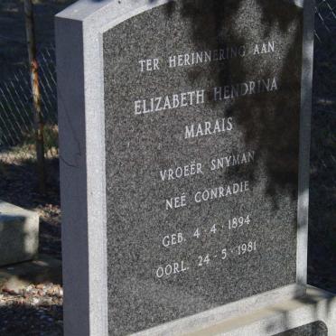 MARAIS Elizabeth Hendrina voorheen SNYMAN nee CONRADIE 1894-1981