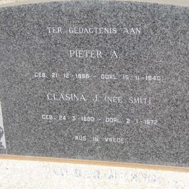MERWE Pieter A., van der 1886-1940 &amp; Clasina J. SMIT 1880-1972