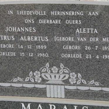 MARAIS Johannes Petrus Albertus 1889-1980 &amp; Aletta van der MERWE 1891-1982