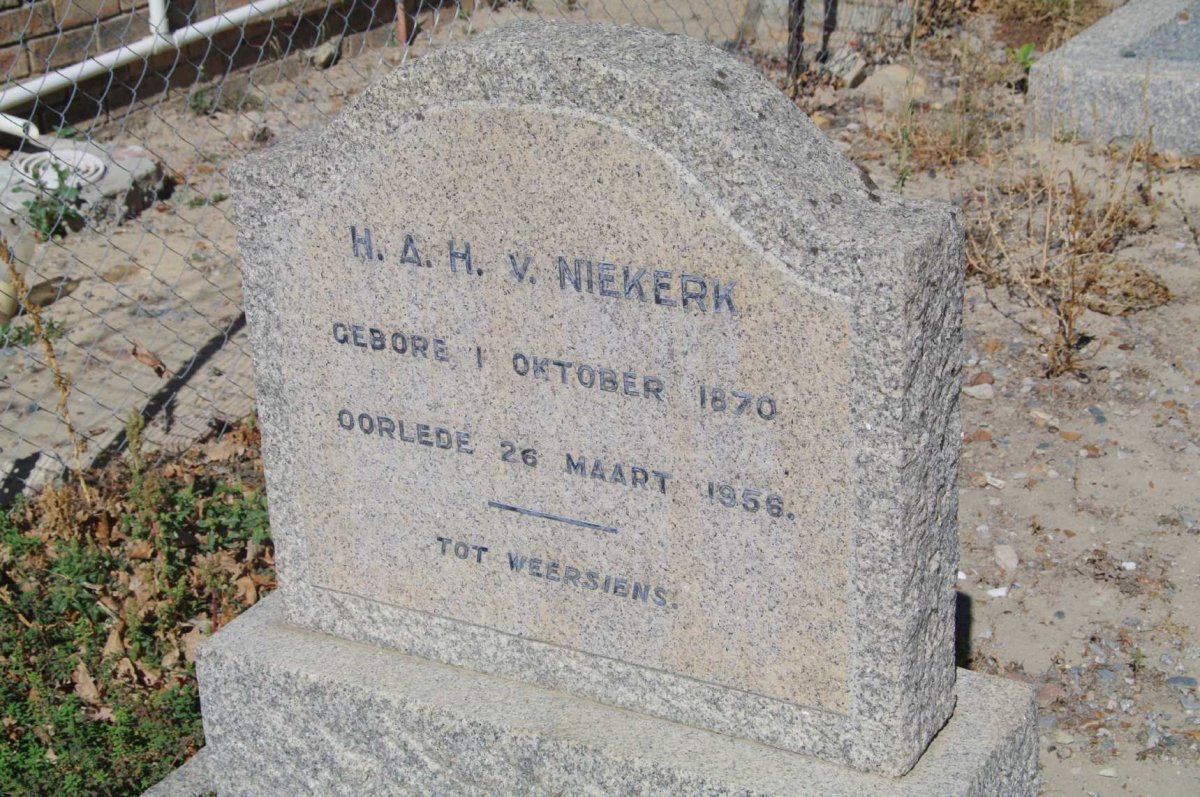 NIEKERK H.A.H., v. 1870-1956