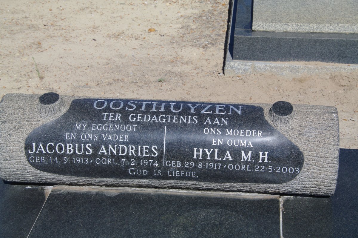 OOSTHUYZEN Jacobus Andries 1913-1974 &amp; Hyla M.H. 1917-2003