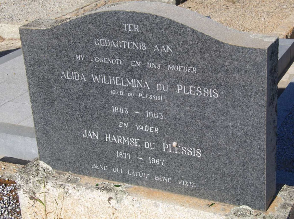 PLESSIS Jan Harmse, du 1877-1967 &amp; Alida Wilhelmina  du PLESSIS 1883-1963