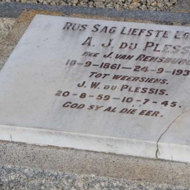 PLESSIS J.W., du 1859-1945 &amp; A.J., nee J. van RENSBURG 1861-1937