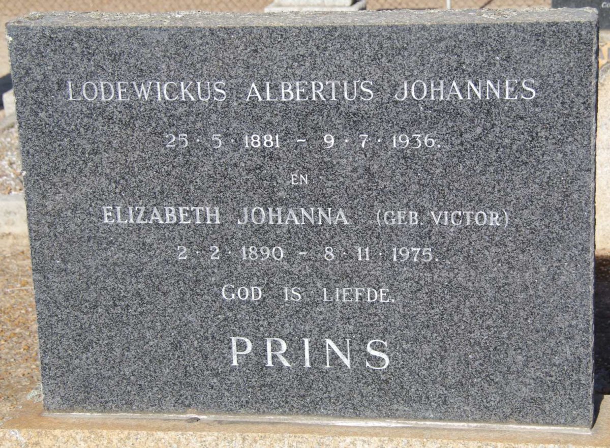 PRINS Lodewickus Albertus Johannes 1881-1936 &amp; Elizabeth Johanna VICTOR 1890-1975