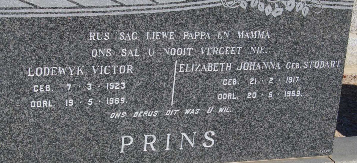PRINS Lodewyk Victor 1923-1969 &amp; Elizabeth Johanna STODART 1917-1969 :: PRINS Lodewyk Philip 1949-1969
