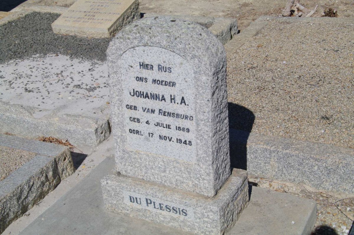 PLESSIS Johanna H.A., du nee van RENSBURG 1869-1948