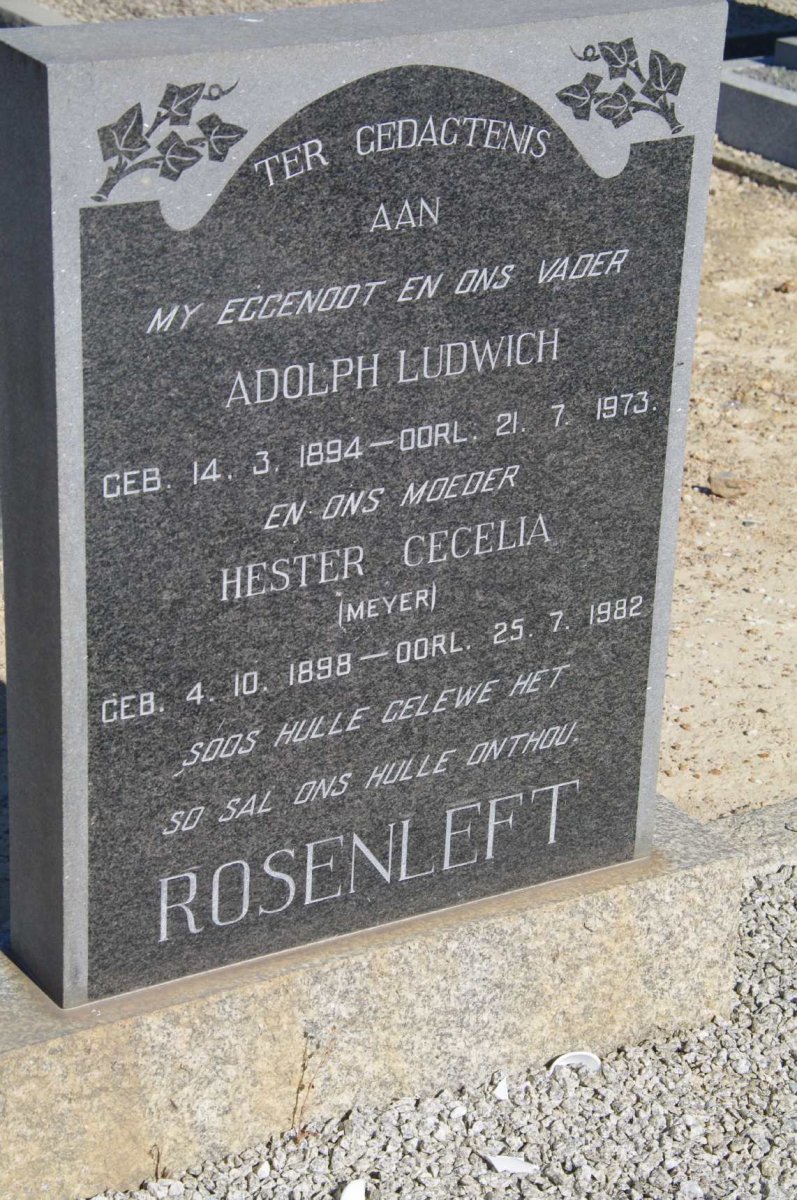 ROSENLEFT Adolph Ludwich 1894-1973 &amp; Hester Cecelia MEYER 1898-1982