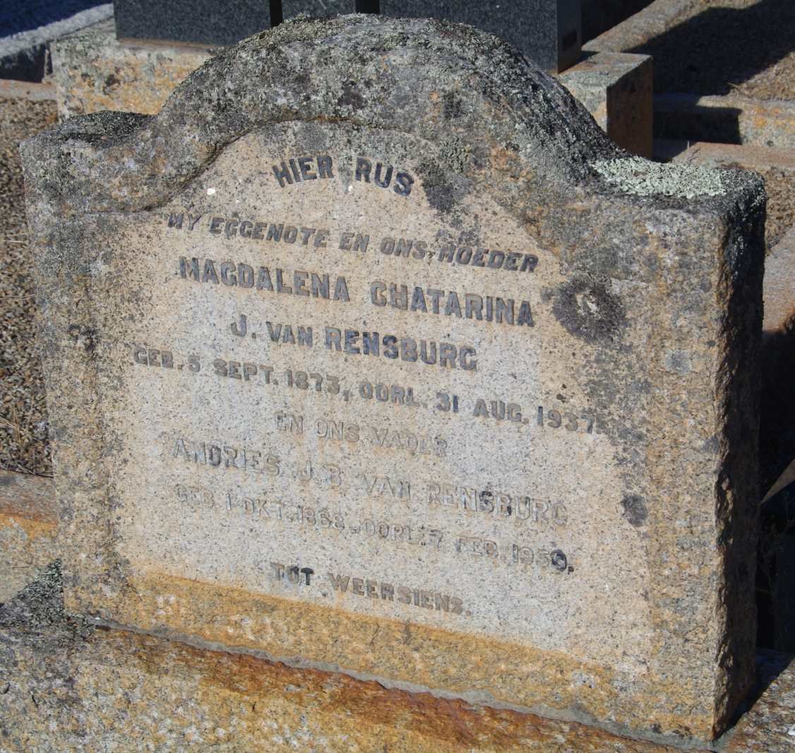 RENSBURG Adries J.B., van 1858-1950 &amp; Magdalena Chatarina J. 1875-1937