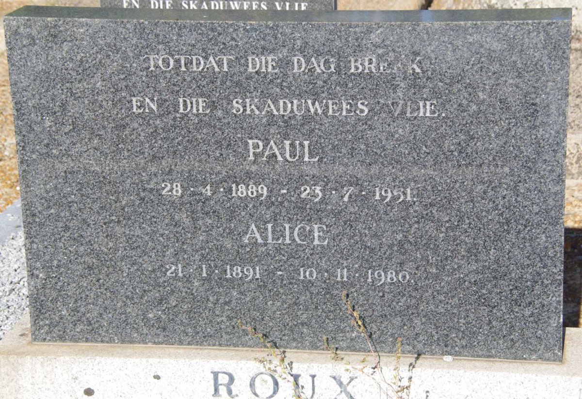 ROUX Paul 1889-1951 &amp; Alice 1891-1980