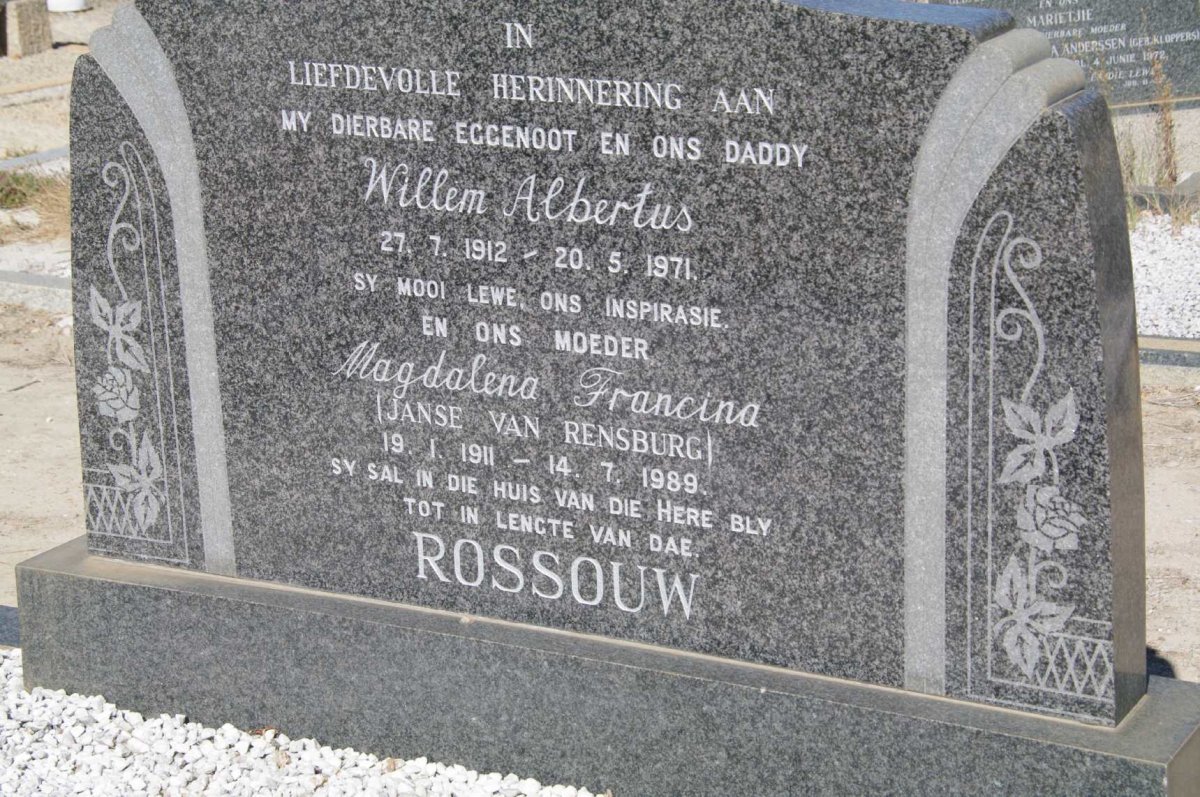 ROSSOUW Willem Albertus 1912-1971 &amp; Magdalena Francina Janse van RENSBURG 1911-1989