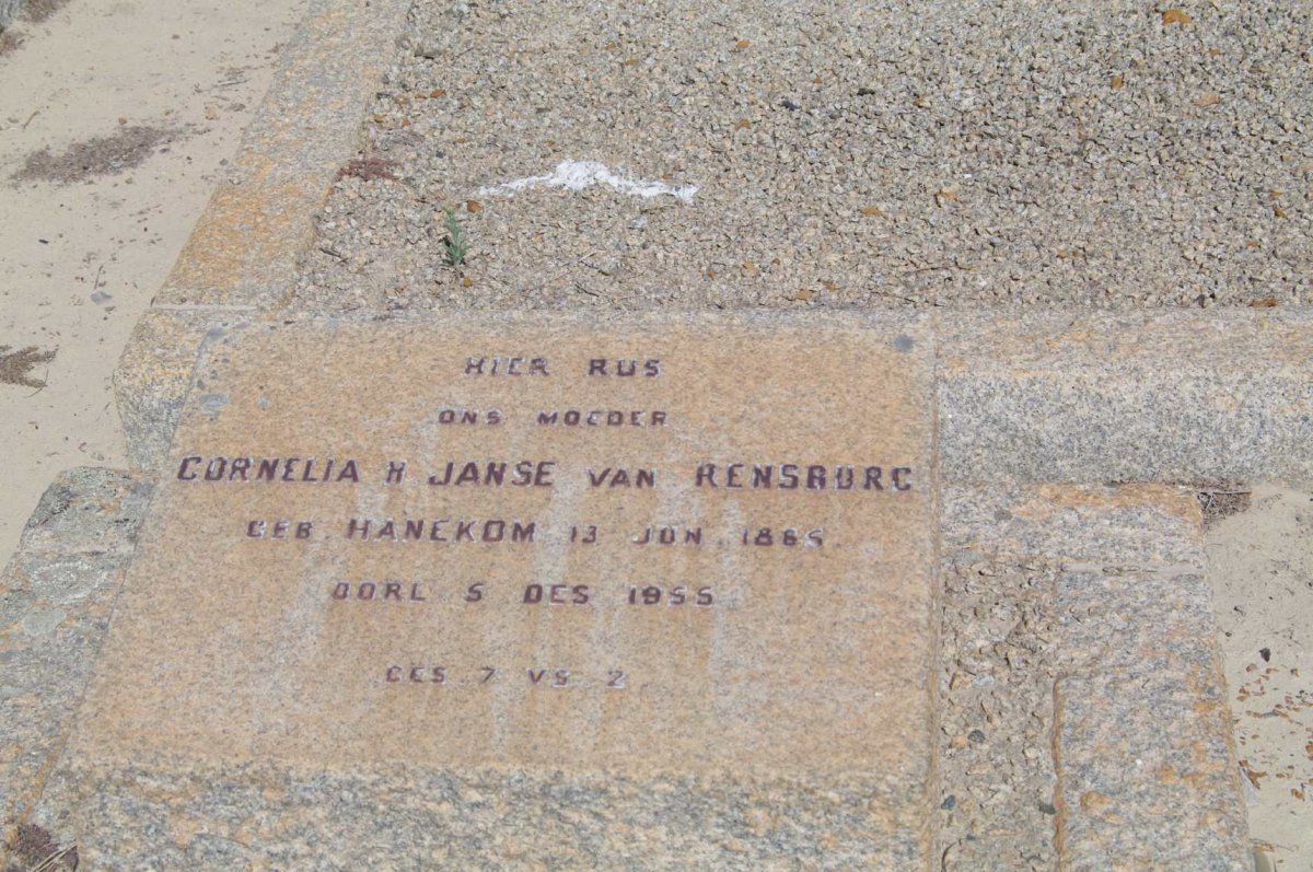 RENSBURG Cornelia H., Janse van nee HANEKOM 18?5-1955