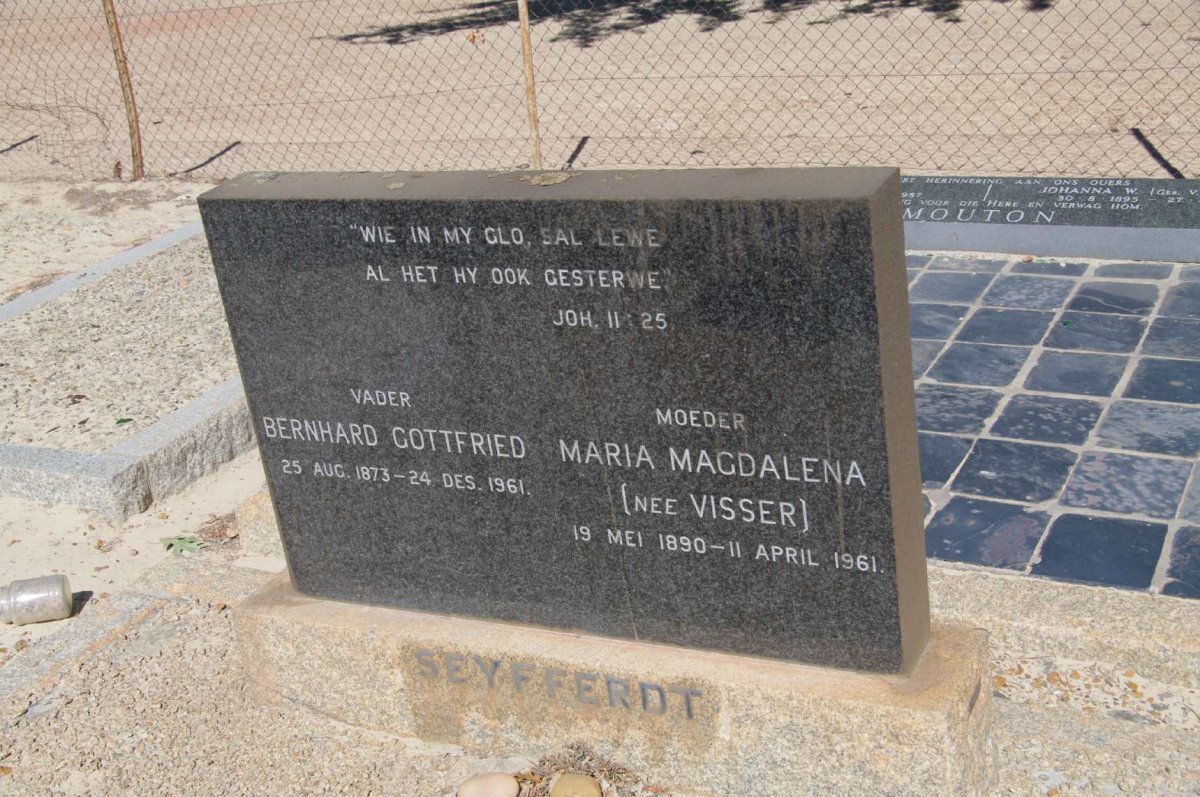 SEYFFERDT Bernhard Gottfried 1873-1961 &amp; Maria Magdalena VISSER 1890-1961