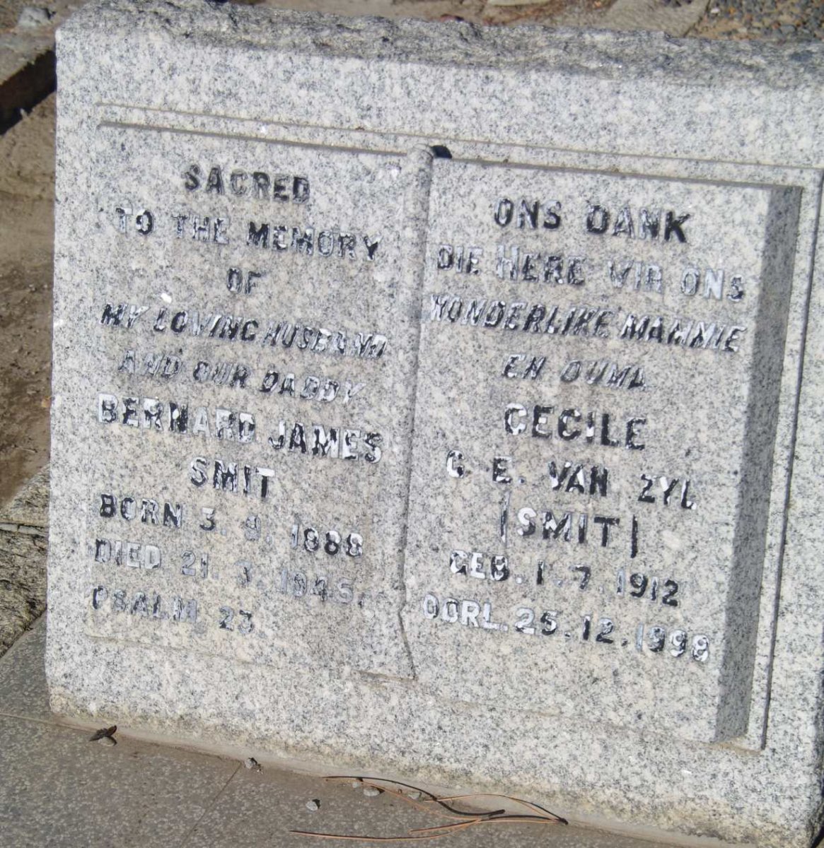 SMIT Bernard James 1888-1945 &amp; Cecile C.E. van ZYL1912-1998