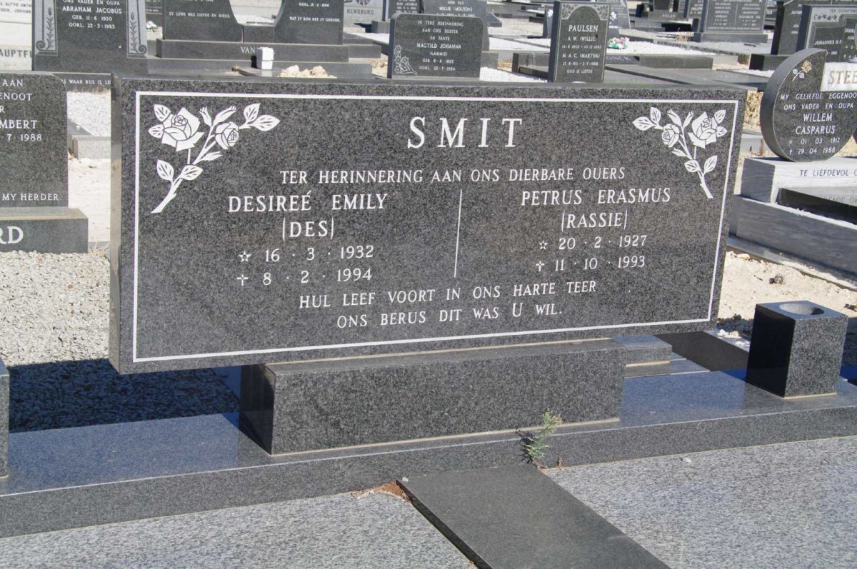 SMIT Petrus Erasmus 1927-1993 &amp; Desireé Emily 1932-1994
