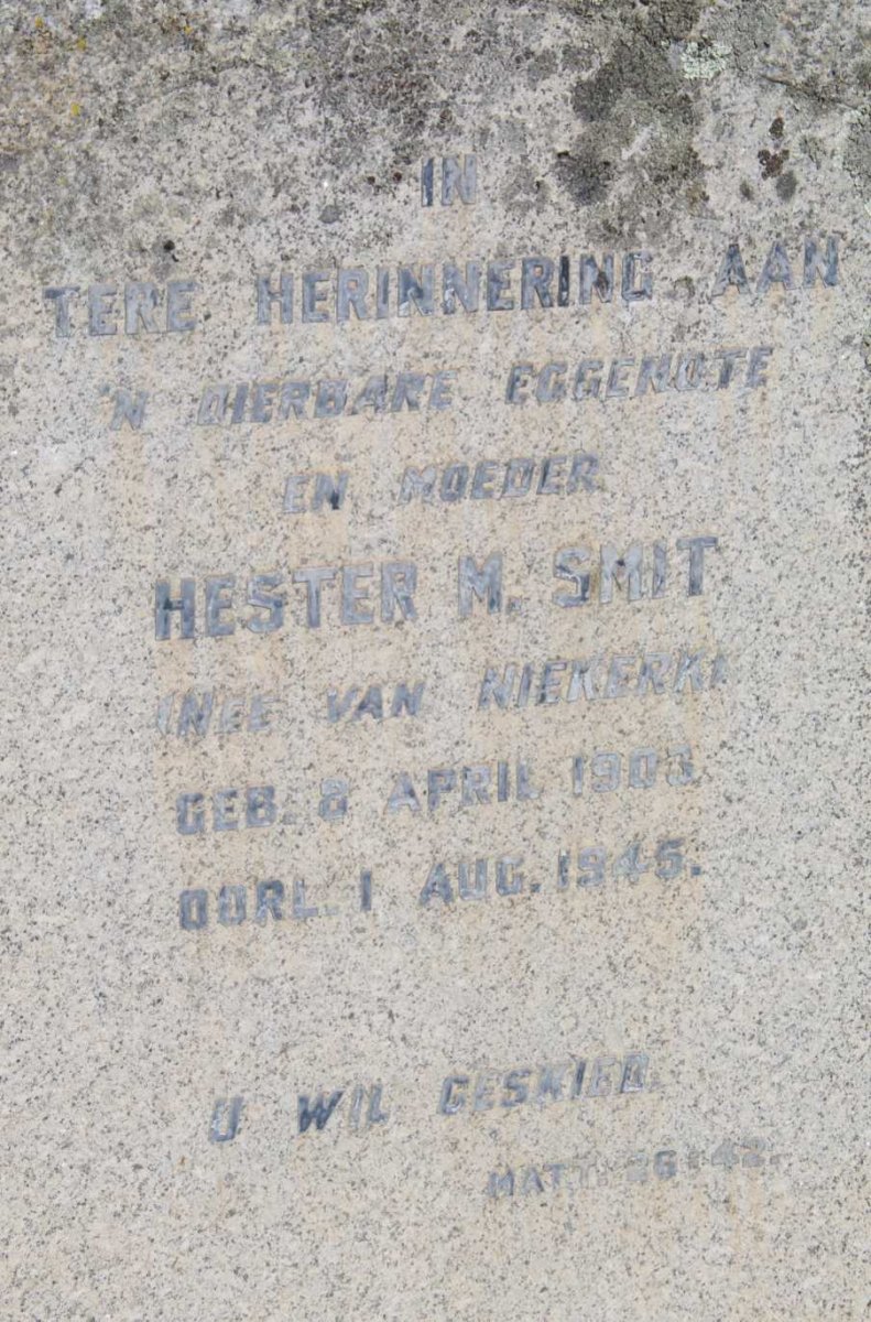 SMIT Hester M. nee van NIEKERK 1903-1945