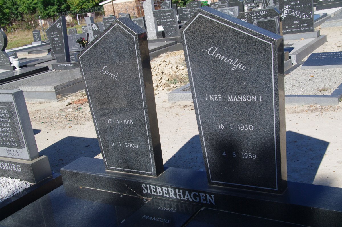 SIEBERHAGEN Gerrit 1918-2000 &amp; Annatjie MANSON 1930-1989 :: SIEBERHAGEN Charl Francois 1954-1995