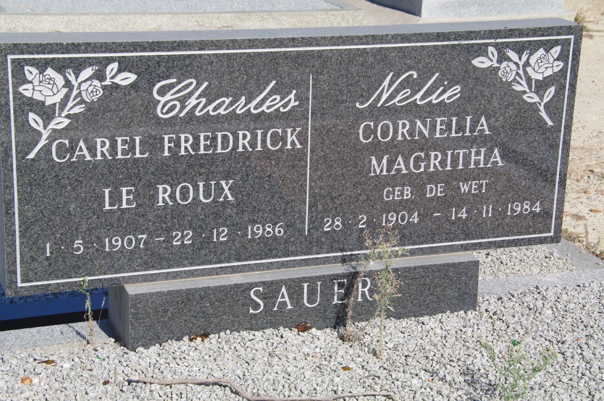 SAUER Carel Fredrick le Roux 1907-1986 &amp; Cornelia Magritha de WET 1904-1984