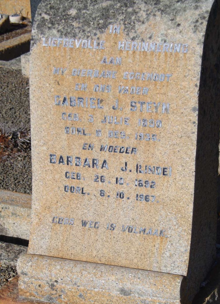 STEYN Gabriel J. 1890-1935 &amp; Barbara J. LINDE 1892-1967