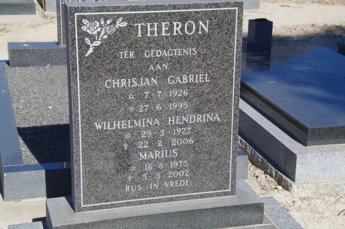THERON Chrisjan Gabriël 1926-1995 &amp; Wilhelmina Hendrina 1927-2006 :: THERON Marius 1975-2002