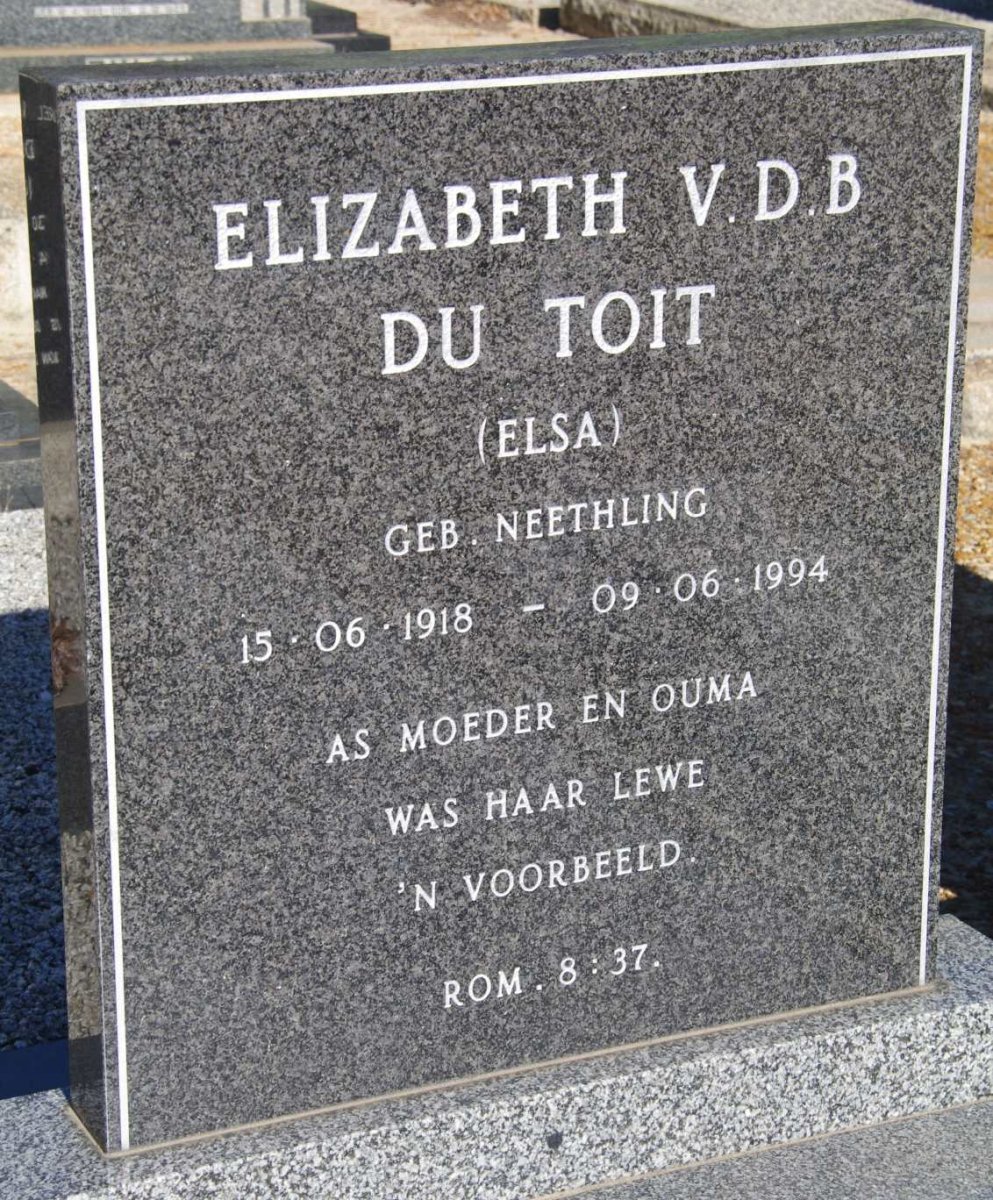 TOIT Elizabeth V.D.B., du nee NEETHLING 1918-1994