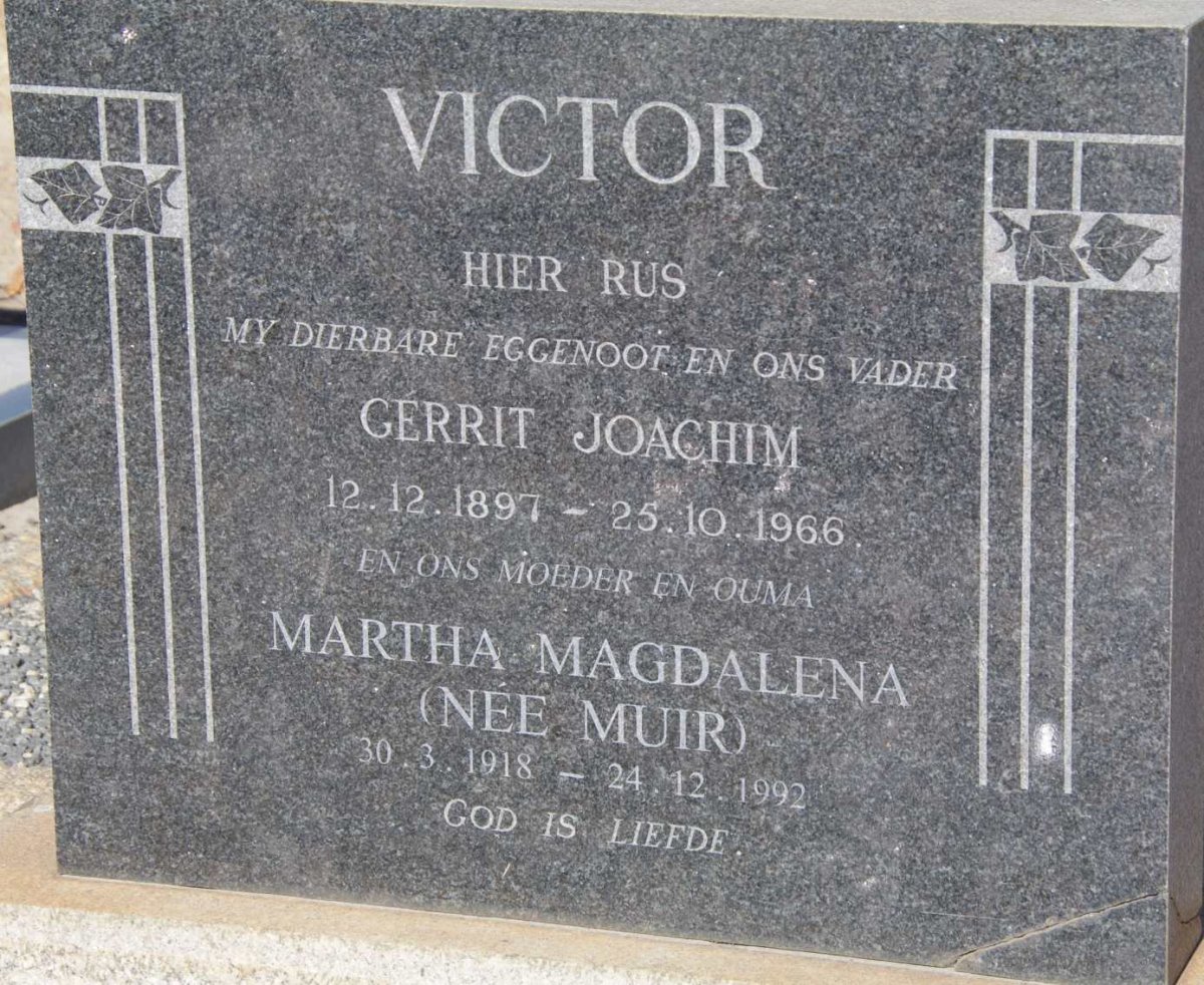 VICTOR Gerrit Joachim 1897-1966 &amp; Martha Magdalena MUIR 1918-1992