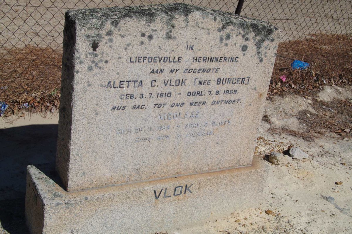 VLOK Nicolaas 1895-1975 &amp; Aletta C. BURGER 1910-1959
