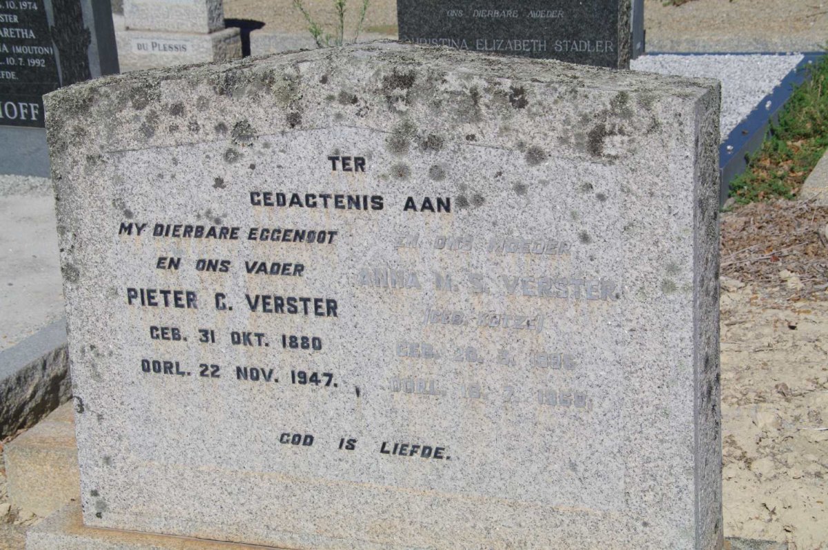 VERSTER Pieter C. 1880-1947 &amp; Anna M.S. KOTZE 1885-1950