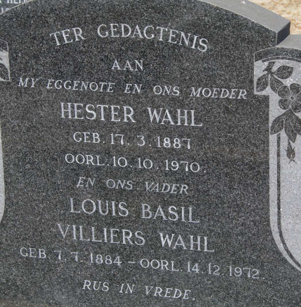 WAHL Louis Basil Villiers 1884-1972 &amp; Hester 1887-1970