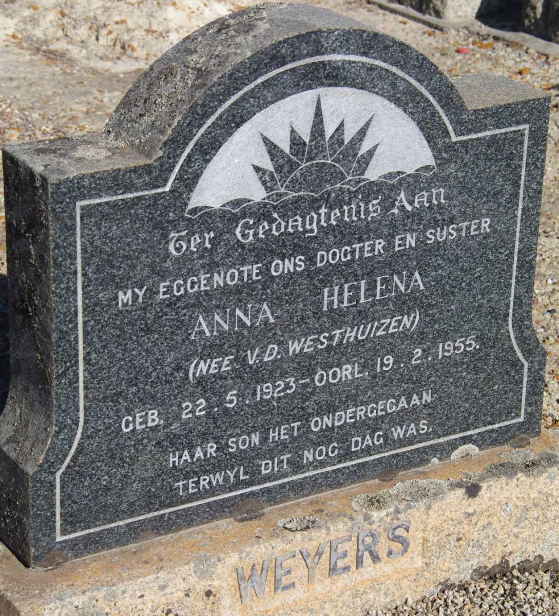 WEYERS Anna Helena nee v.d. WESTHUIZEN 1923-1955