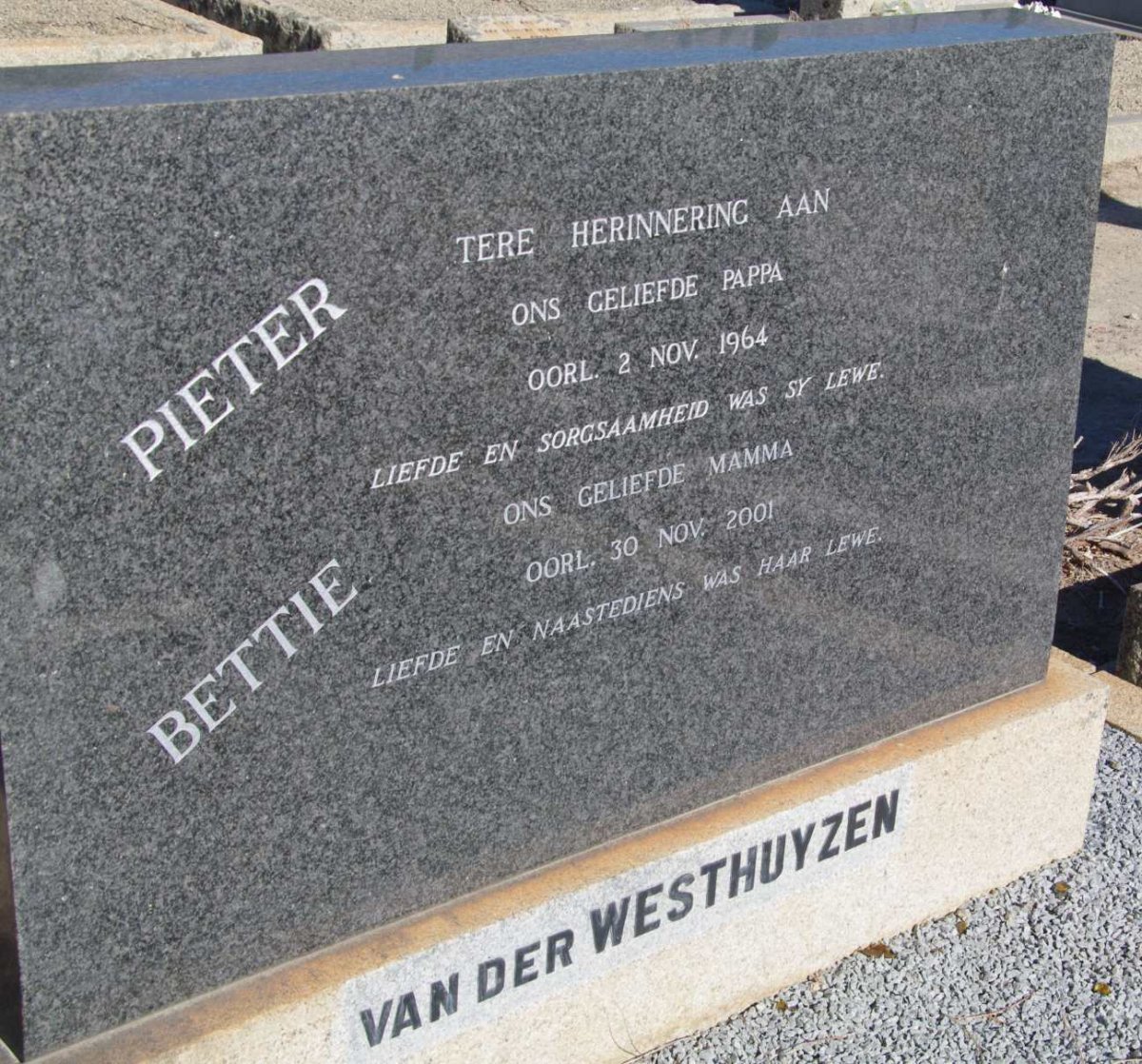 WESTHUYZEN Pieter, van der -1964 &amp; Bettie  -2001