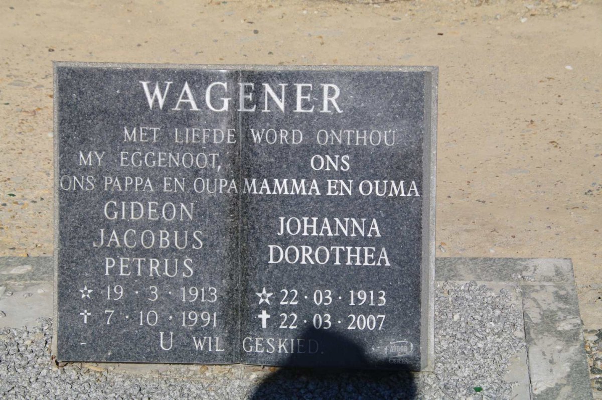 WAGENER Gideon Jacobus Petrus 1913-1991 &amp; Johanna Dorothea 1913-2007