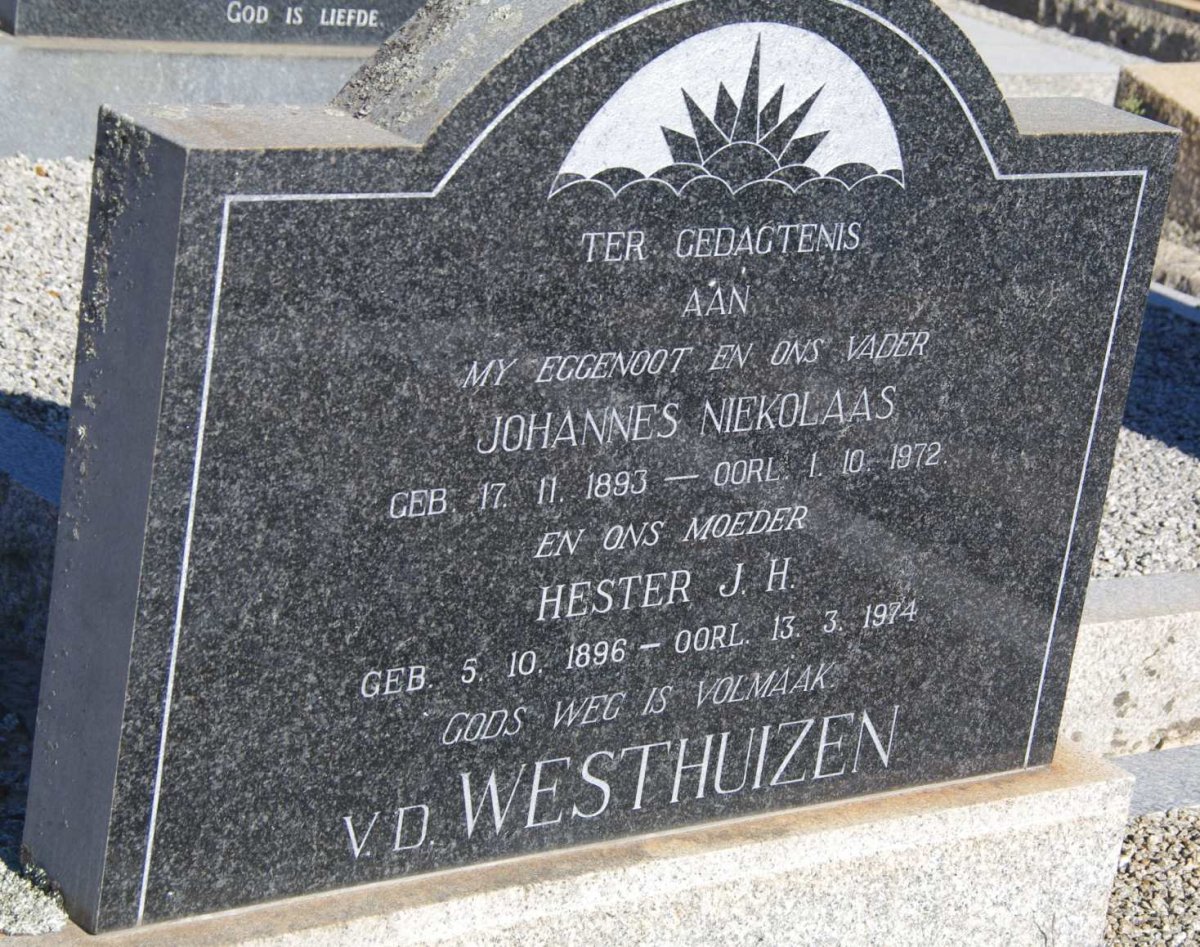 WESTHUIZEN Johannes Niekolaas, v.d. 1893-1972 &amp; Hester J.H. 1896-1974