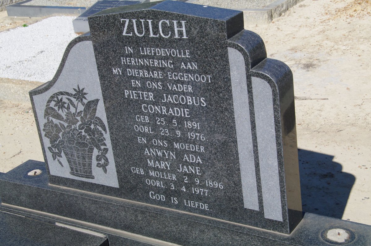 ZULCH Pieter Jacobus Conradie 1891-1976 &amp; Anwyn Ada Mary Jane MOLLER 1896-1977