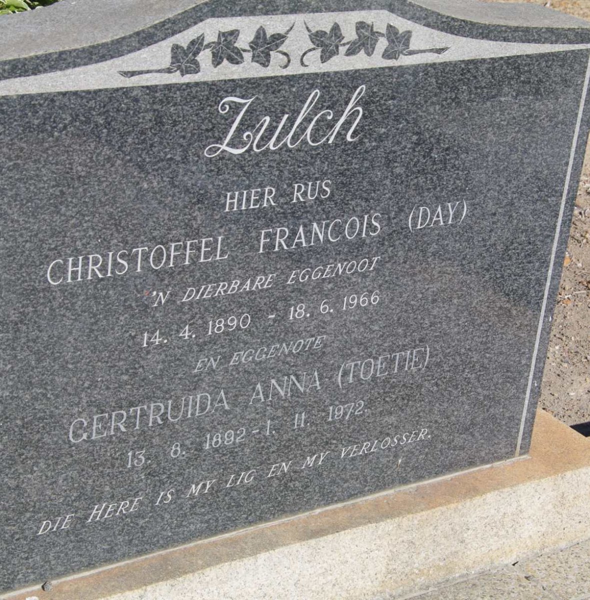 ZULCH Christoffel Francois 1890-1966 &amp; Gertruida Anna 1892-1972