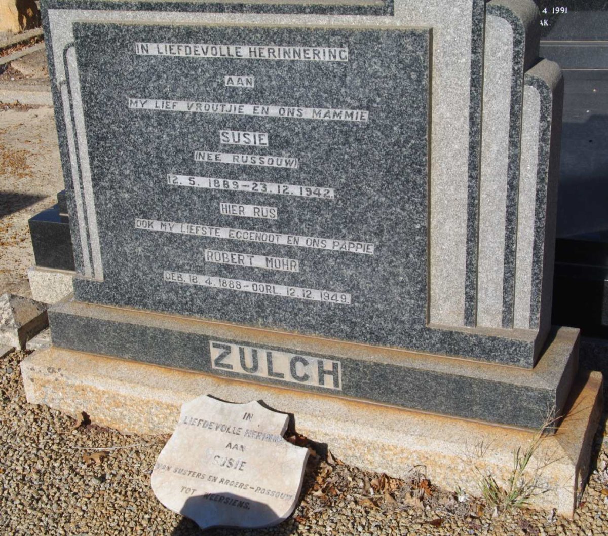 ZULCH Robert Mohr 1888-1949 &amp; Susie RUSSOUW 1889-1942