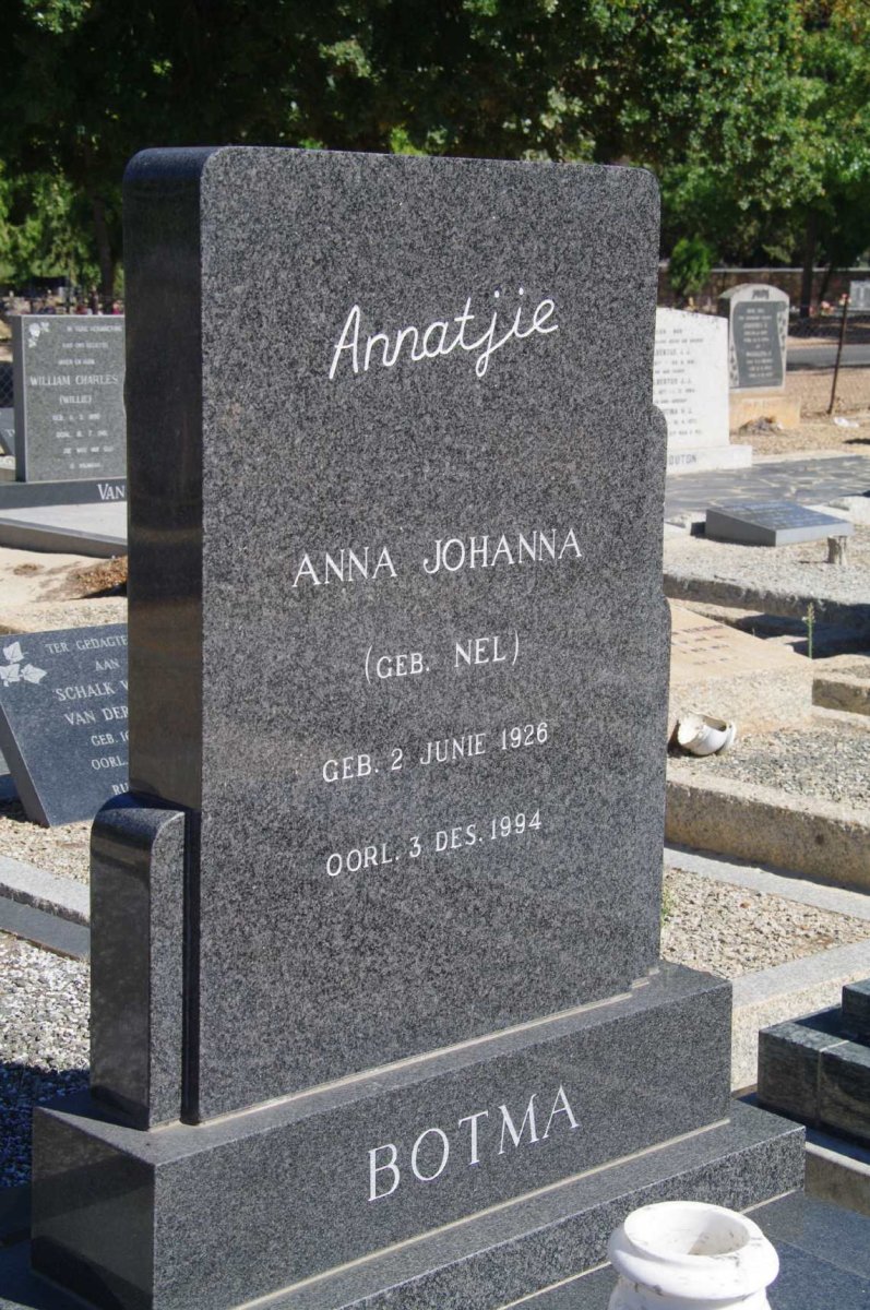 BOTMA Francois Johannes 1913-1999 &amp; Jacoba Fredrika BURGER 1911-1955 :: BOTMA Anna Johanna nee NEL 1926-1994
