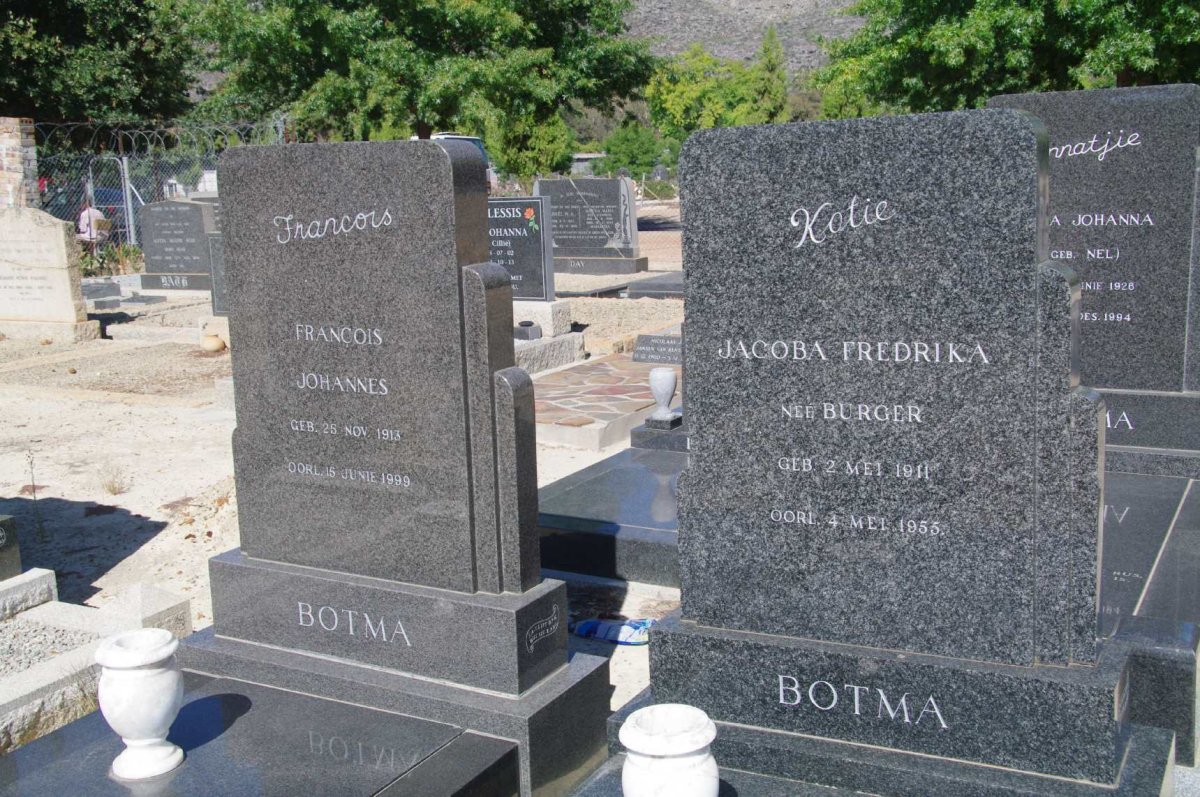 BOTMA Francois Johannes 1913-1999 &amp; Jacoba Fredrika BURGER 1911-1955 :: BOTMA Anna Johanna nee NEL 1926-1994