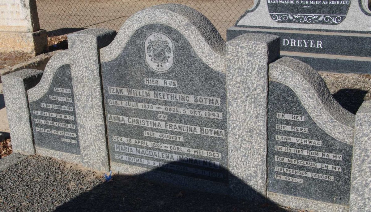 BOTMA Izak Willem Neethling 1870-1943 &amp; Anna Christina Francina JOUBERT 1886-1963 : NEL Maria Magdalena nee BOTMA 1907-1982