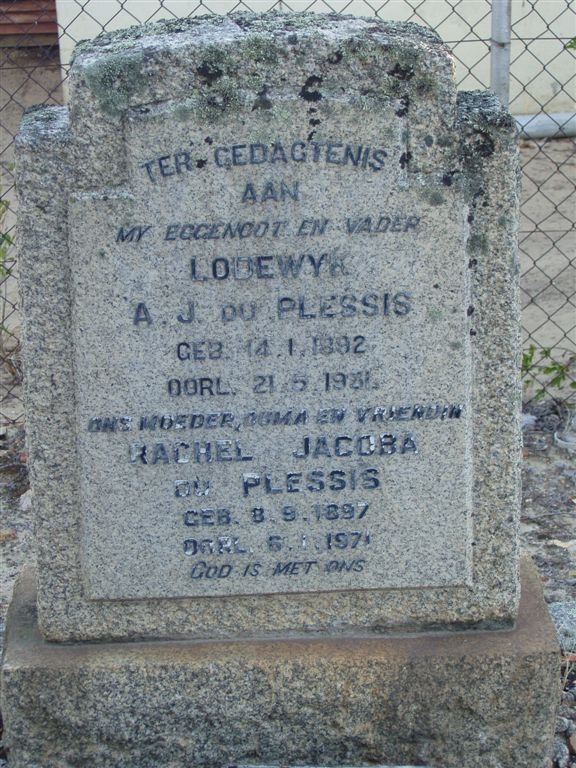 PLESSIS Lodewyk A.J., du 1892-19?? &amp; Rachel Jacoba 1897-1971