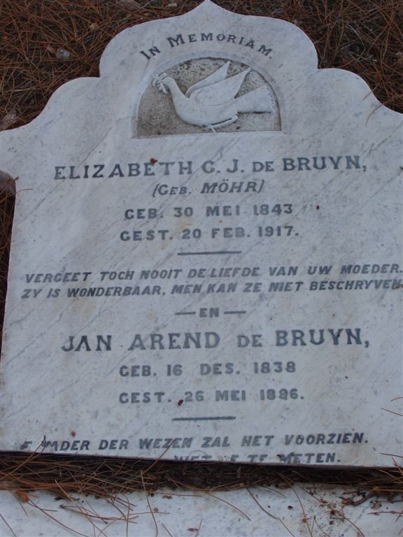 BRUYN Jan Arend, de 1838-1896 &amp; Elizabeth C.J. MöHR 1843-1917