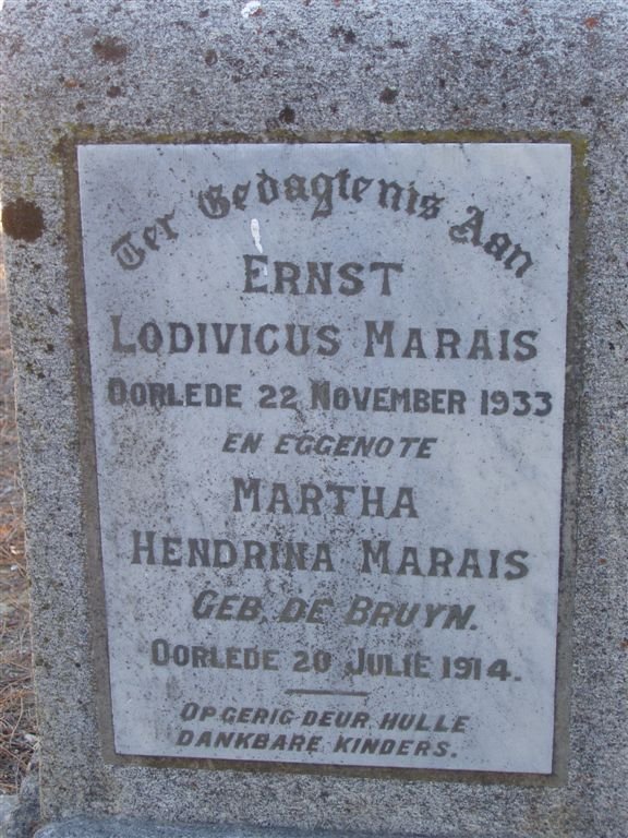 MARAIS Ernst Lodivicus -1933 &amp; Martha Hendrina DE BRUYN -1914