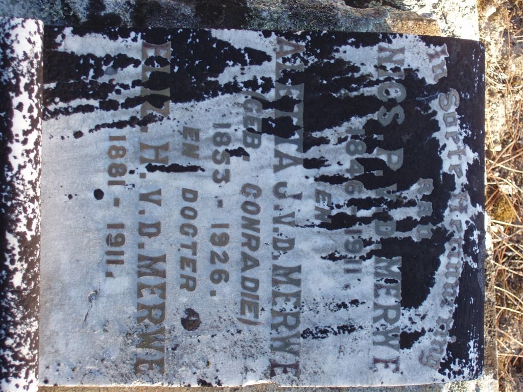 MERWE N.P., v.d. 1846-1911 &amp; Aletta J. CONRADIE 1853-1926 :: V.D. MERWE E.H. 1881-1911