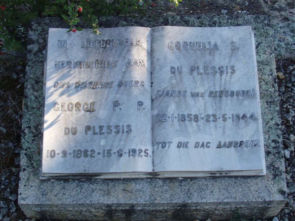 PLESSIS Geoge P.P., du 1862-1925 &amp; Cornelia S. JANSE VAN RENSBURG 1858-1944