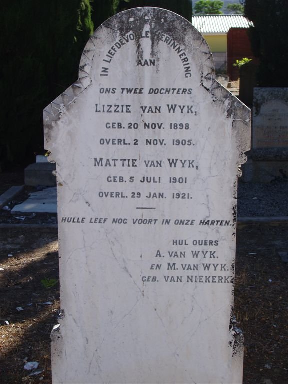 WYK Lizzie, van 1898-1905 :: VAN WYK Mattie 1901-1921