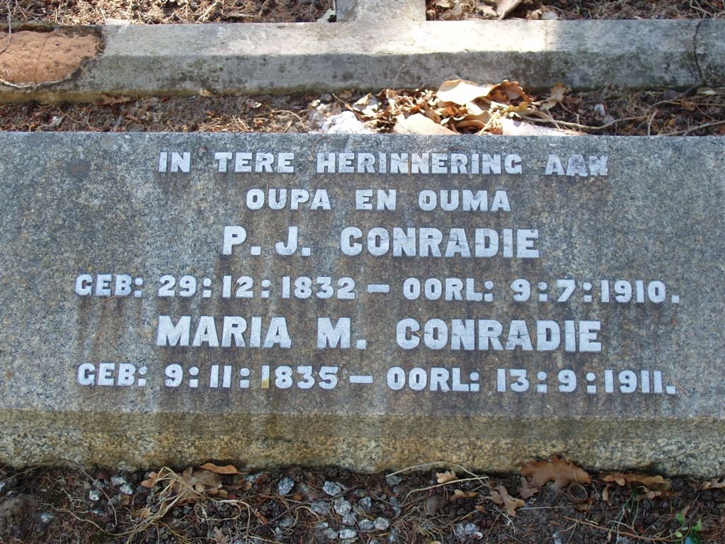 CONRADIE P.J. 1832-1910 &amp; Maria M. 1835-1911