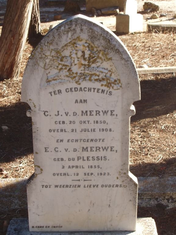 MERWE C.J., v.d. 1850-1908 &amp; E.C. DU PLESSIS 1855-1923