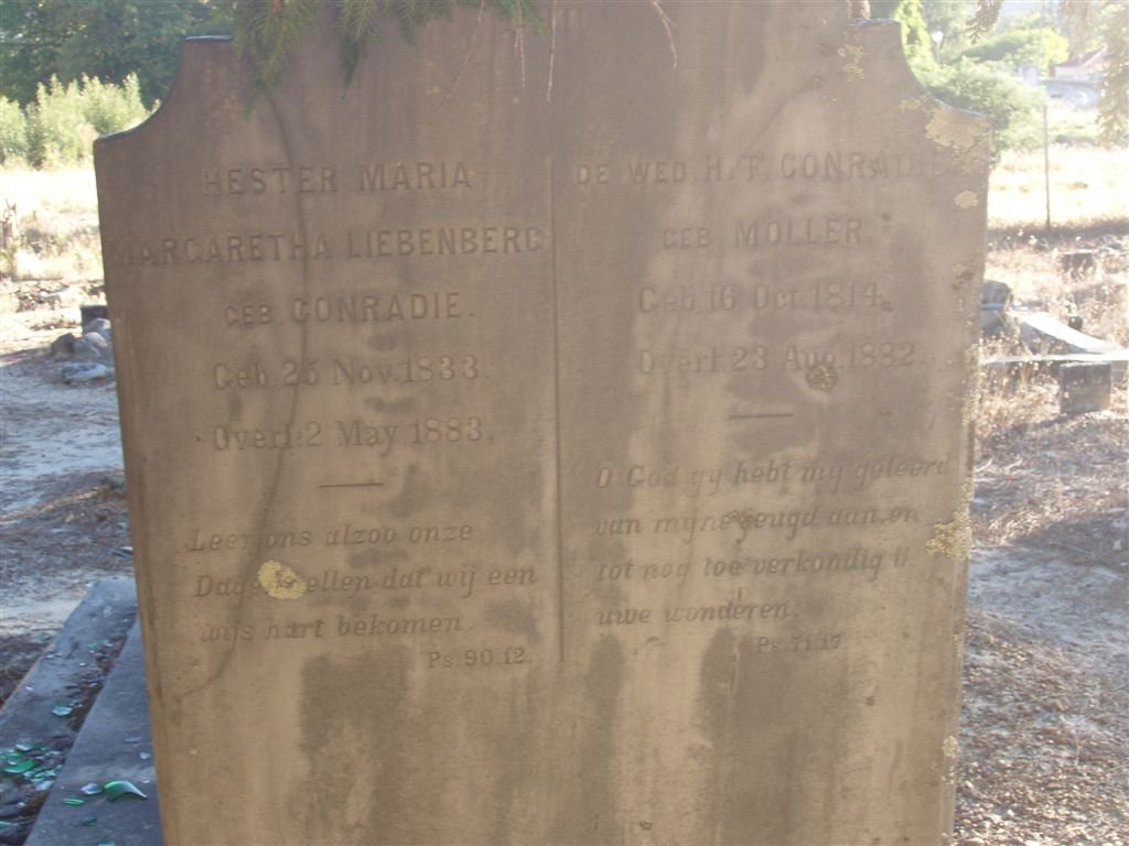 LIEBENBERG Hester Maria Margaretha nee CONRADIE 1833-1833 :: CONRADIE H.F. nee MOLLER 1814-1882